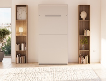 Pat rabatabil ADRK Vivario 90 – 90x200 cm – Cașmir – deschis cu lenjerie bej în ambient, vedere frontală