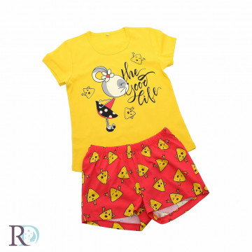 Pijama copii Misha, 100% bumbac, galben / roșu, 2 piese, Roxyma Dream
