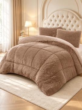 Pilotă Fluffy extra pufoasă 200×230 cm cu 2 fețe de pernă, set 3 piese, maro – Johnny Home FA-04