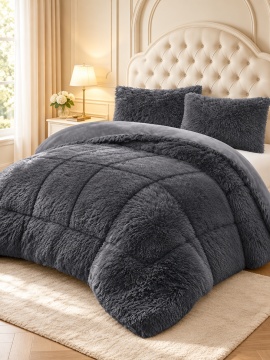 Pilotă Fluffy extra pufoasă 200×230 cm cu 2 fețe de pernă, set 3 piese, gri antracit – Johnny Home FA-06