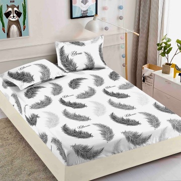 Set husă de pat cu elastic 180×200 cm și 2 fețe de pernă, 3 piese, alb, JoJo Home, HBF-367