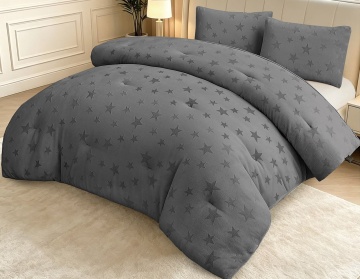 Set pilotă plușată gofrată Johnnie Home 200x230 cm + 2 fețe de pernă 50x70 cm, gri antracit, 3 piese