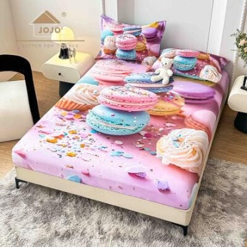 Husă de pat Finet 5D roz cu macarons + 2 fețe de pernă | JoJo Home