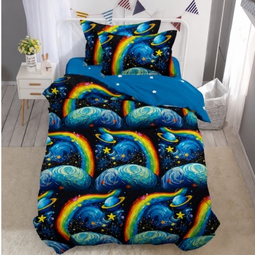 Lenjerie de pat 1 persoană Galaxy Rainbow 4 piese, cu cearceaf cu elastic, Policoton – Johnny Home