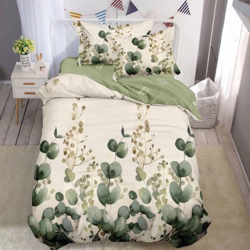 Lenjerie de pat 1 persoană Green Eucalyptus 4 piese, cu cearceaf cu elastic, Policoton – Johnny Home Pucioasa