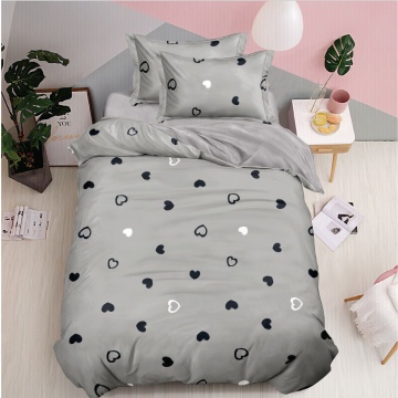 Lenjerie de pat 1 persoană Grey Hearts 4 piese, cu cearceaf cu elastic, Policoton – Johnny Home Pucioasa