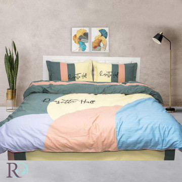 Lenjerie de pat Danica, 100% bumbac satin, crem / albastru, 4 piese, Roxyma Dream