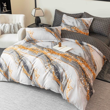 Lenjerie de pat finet cu elastic, 6 piese, gri și auriu, imprimeu marmorat, JoJo Home, FNJE-276