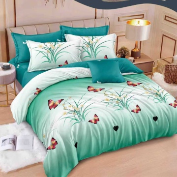 Lenjerie de pat Johnny Home Pucioasa, 6 piese, finet, model flori și fluturi turcoaz, 2 persoane