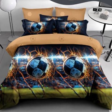 Lenjerie de pat Johnny Home Pucioasa, 6 piese, finet, model minge de fotbal în poartă, maro/bleumarin, 2 persoane