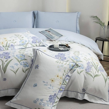 lenjerie de pat cu 2 fete din finet gros, cu imprimeu floral si broderie