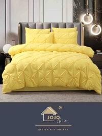 Lenjerie de pat premium galben muștar cu pliuri decorative brodate, 6 piese, pentru 2 persoane, Jojo Home