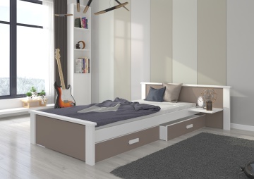 Pat copii ADRK ALDEX – 80x180 cm – cu somieră inclusă – cu ladă de depozitare – Alb / Trufă – 139 – SKU CH-Alde-Sh-W+T-190-E1965