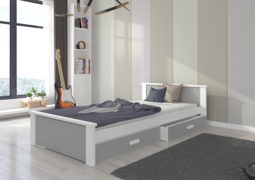 Pat copii ADRK ALDEX – 80x180 cm – cu somieră inclusă – cu ladă de depozitare – Alb / Gri deschis – 86