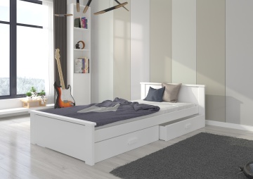 Pat copii ADRK ALDEX – 90x200 cm – cu somieră inclusă – cu ladă de depozitare – Alb – SKU CH-Alde-W-208-E1942