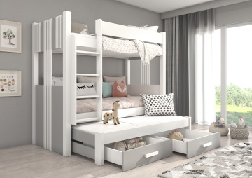 Pat copii ADRK ARTEMA – 90x200 cm – cu somieră inclusă – cu ladă de depozitare – Alb / Gri – SKU CH-ARTE-WG-M-200