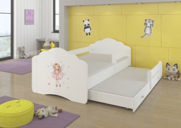 Pat copii ADRK CASIMO II – 80x160 cm – cu somieră inclusă – cu barieră de protecție – Fetiță cu aripi – Alb – Varianta 1