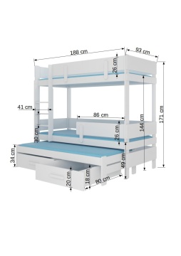Pat copii ADRK ETAPO – 80x180 cm – Alb / Antracit – vedere generală a produsului – cadru alternativ al produsului