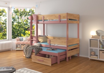 Pat copii ADRK ETAPO – 90x200 cm – cu ladă de depozitare – Roz / Stejar Auriu – SKU CH-Eta-P+OGOLD-208+M-E148