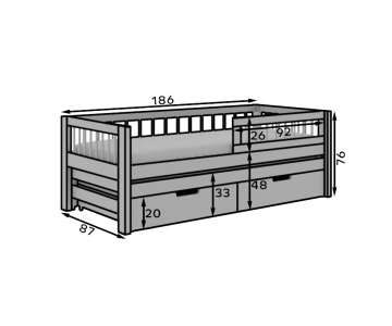Pat copii ADRK Orio – 80x180 cm – Pin – prezentare alternativă a modelului – cadru alternativ al produsului