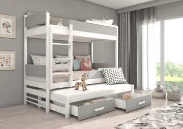 Pat copii ADRK QUEEN – 80x180 cm – cu somieră inclusă – cu ladă de depozitare – Alb / Gri – SKU CH-QUE-W_G-M-180