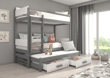 Pat copii ADRK QUEEN – 90x200 cm – cu somieră inclusă – cu ladă de depozitare – Grafit / Alb – SKU CH-QUE-G_W-M-200