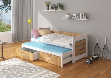 Pat copii ADRK TIARRO – 80x180 cm – Alb / Stejar Artisan – prezentare completă a produsului