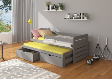 Pat copii ADRK TOMI – 80x180 cm – cu somieră inclusă – cu ladă de depozitare – cu barieră de protecție – Gri – SKU CH-Tom-G-186-E1423