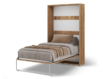 Pat rabatabil ADRK Vivario 120 – 120x200 cm – Stejar Artisan – deschis cu lenjerie bej, vedere trei sferturi