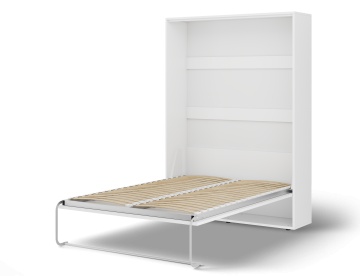 Pat rabatabil ADRK Vivario 140 – 140x200 cm – Alb – deschis cu lenjerie bej, vedere trei sferturi