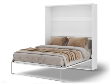 Pat rabatabil ADRK Vivario 160 – 160x200 cm – Alb – deschis cu lenjerie bej, vedere trei sferturi