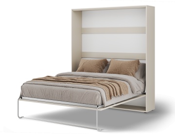 Pat rabatabil ADRK Vivario 160 – 160x200 cm – Cașmir – deschis cu lenjerie bej, vedere trei sferturi