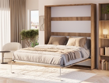 Pat rabatabil ADRK Vivario 160 – 160x200 cm – Stejar Artisan – închis în ambient luminos, vedere laterală