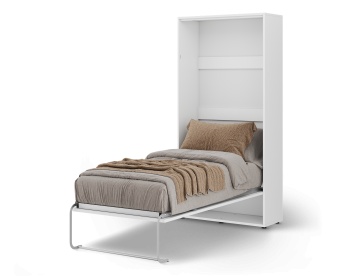 Pat rabatabil ADRK Vivario 90 – 90x200 cm – Alb – deschis cu lenjerie bej, vedere trei sferturi