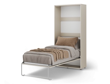 Pat rabatabil ADRK Vivario 90 – 90x200 cm – Cașmir – deschis cu lenjerie bej, vedere trei sferturi