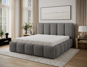 Pat tapițat ELTAP Edvige, 140x200 cm, gri, Berlin 01 – în ambient cu salteaua vizibilă și fără lenjerie – prezentare suplimentară a modelului