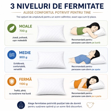 Pernă matlasată premium 50x70 cm disponibilă în variante moale, medie și fermă