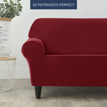 set 2 huse din catifea pentru coltar culoare rosu