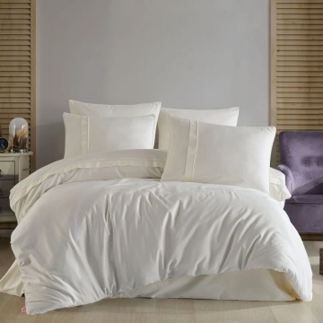 Set lenjerie de pat bumbac satinat 100% PLAIN | Hobby Home | Crem | Uni | 300 fire/cm² | 6 piese | 2 persoane