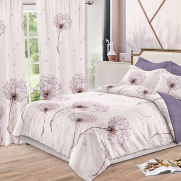 set complet format din lenjerie de pat si draperie, culoare roz pudra / mov
