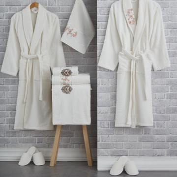 Set prosoape si halate din Bumbac 100%, marimea L, 10 piese, vie collection, crem, SPV-04