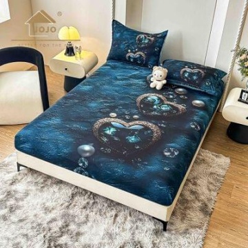 Husă de pat Finet 5D albastră cu inimioare + 2 fețe de pernă | JoJo Home