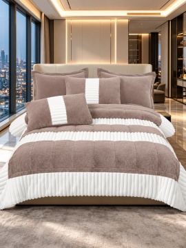 Lenjerie Cocolino blăniță artificială de iepure, 6 piese cu pilotă și elastic, Taupe – Johnny Home ib-04