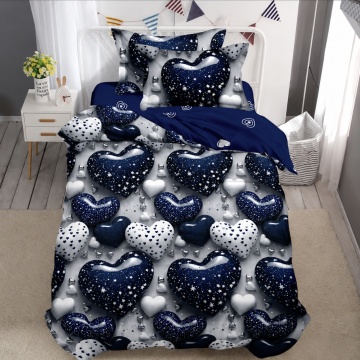 Lenjerie de pat 1 persoană Galaxy Hearts 4 piese, cu cearceaf cu elastic, Policoton – Johnny Home