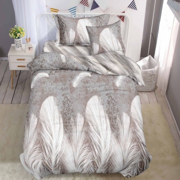 Lenjerie de pat 1 persoană Pene Elegance Taupe 4 piese, cu cearceaf cu elastic, Policoton – Johnny Home Pucioasa