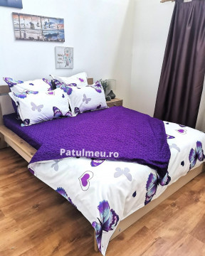 lenjerie de pat culoare alb / violet