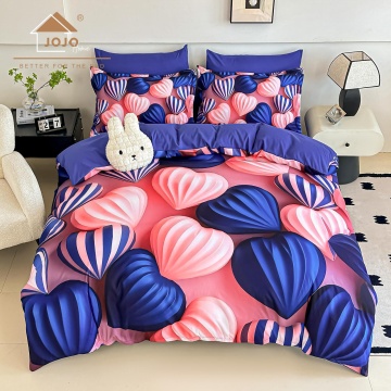 Lenjerie de pat dublu din finet 5D Blue Shells JOJO HOME – Roz Coral și Albastru Regal cu Scoici Decorative – 6 piese cu cearceaf elastic