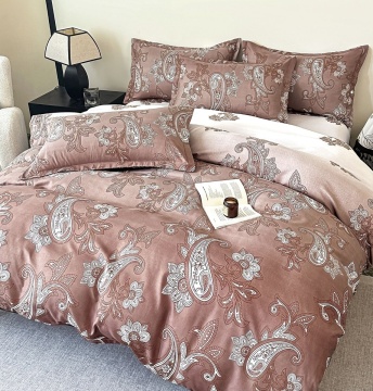 Lenjerie de pat finet, 2 persoane, 6 piese, fără elastic, paisley, roz pudră și crem, JoJo Home, FNJ-496
