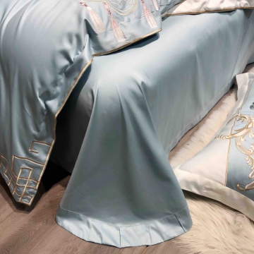 Ansamblu lenjerie JoJo Home XH50-6 bleu cu broderie bogată, 4 piese