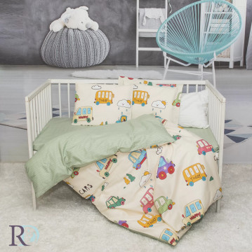 Lenjerie de pătuț bebe Kolichki, 4 piese, 100% bumbac satin, verde mentă/crem, Roxyma Dream